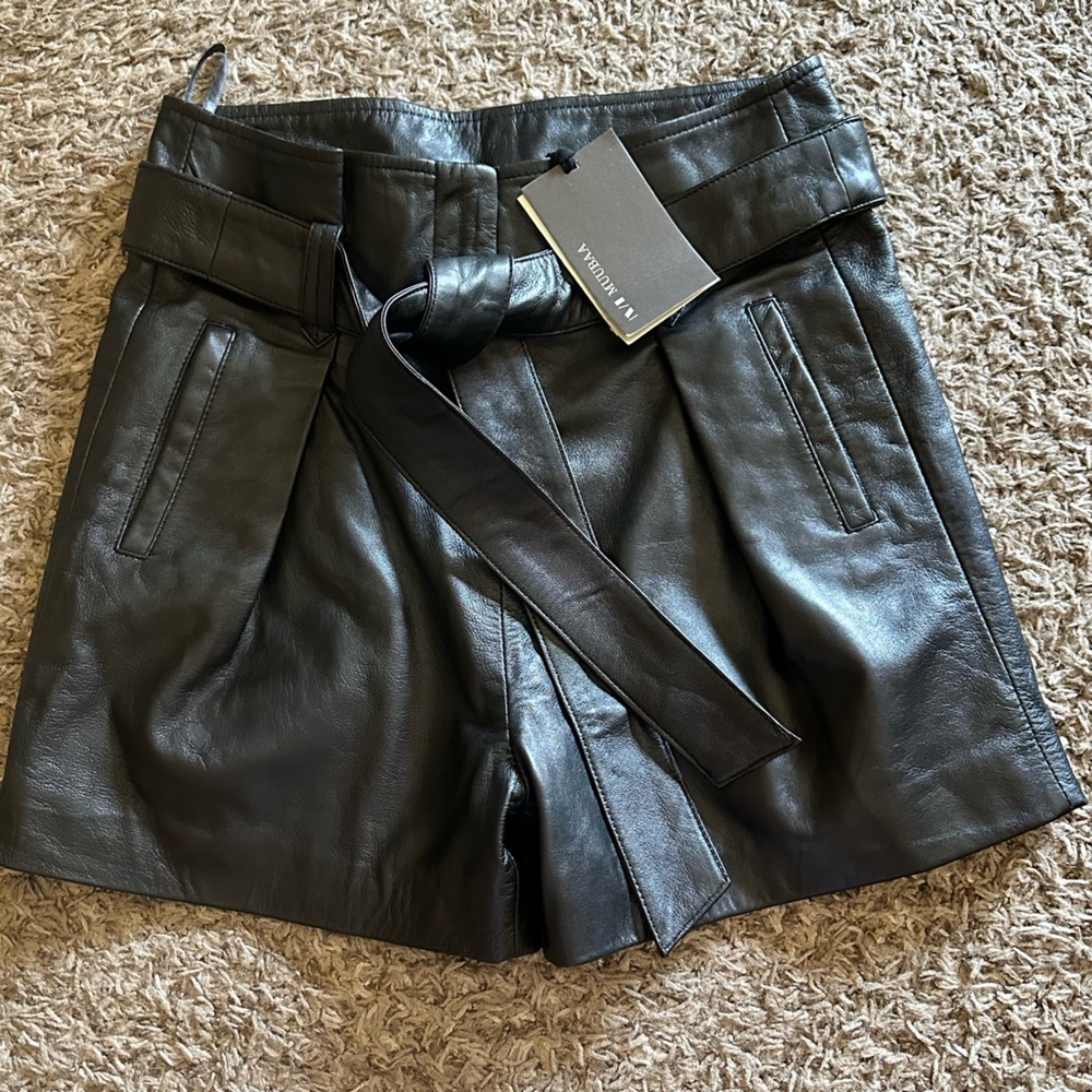NWT Donan Paperbag Waist Leather Shorts